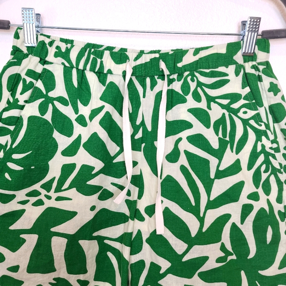HARTFORD Sabine Green Leaves Print Tropical Beachy Linen Shorts - Picture 8 of 11